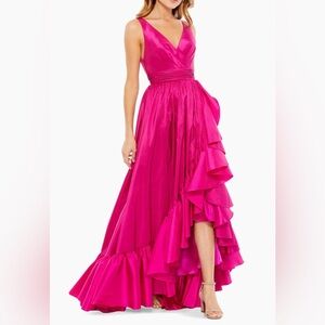 Mac Duggal Plus Size 24 Hi-Lo Taffeta Ruffle Evening Gown Magenta